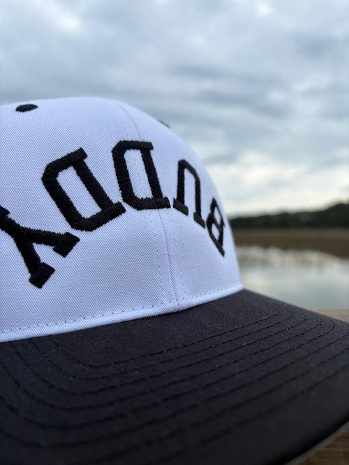 Puck Buddy "BUDDY" Snapback Hat – White & Black