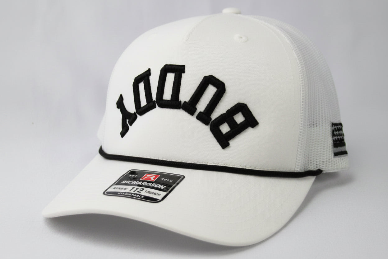 Puck Buddy Rope Trucker Hat - White/Black with USA Flag